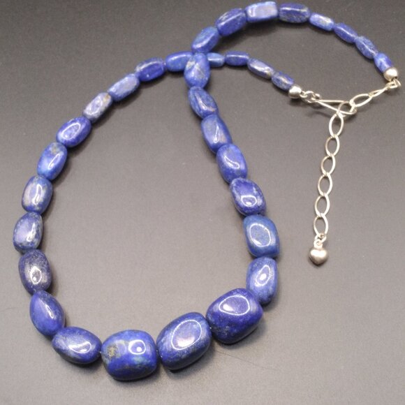 Lapis Lazuli Semi Precious Stone 20'' Necklace Sterling Silver Extension & Clasp - Picture 1 of 4